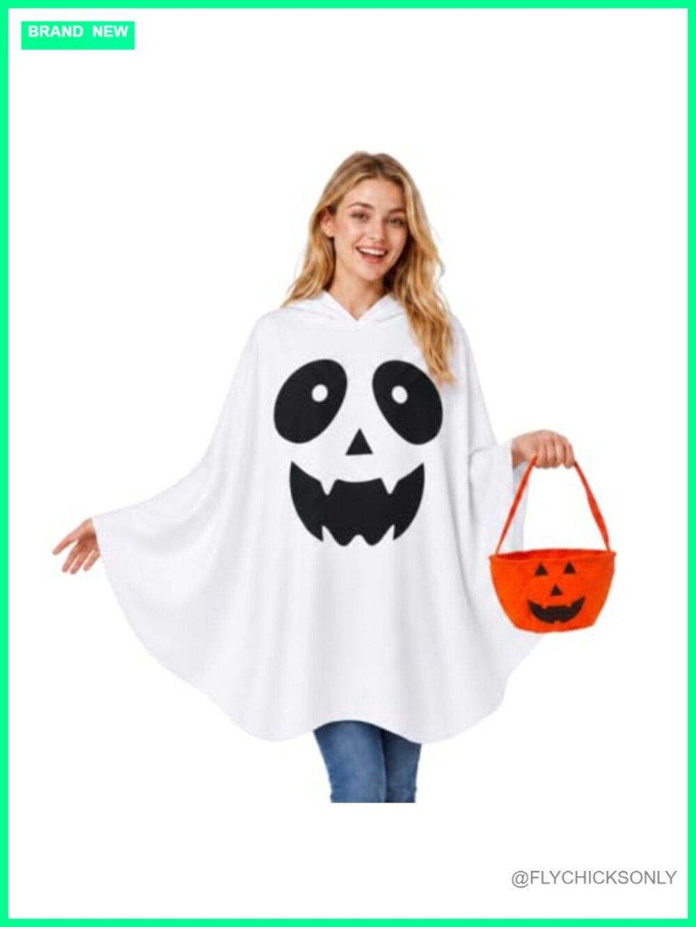 Ghost Poncho Costume Women, White Hooded Halloween Cape for Cosplay Party